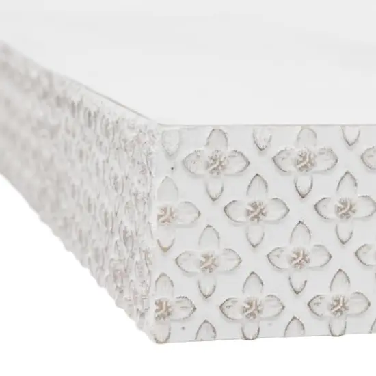 Small White Rustic Embossed Wood Floating Wall Shelf {5}