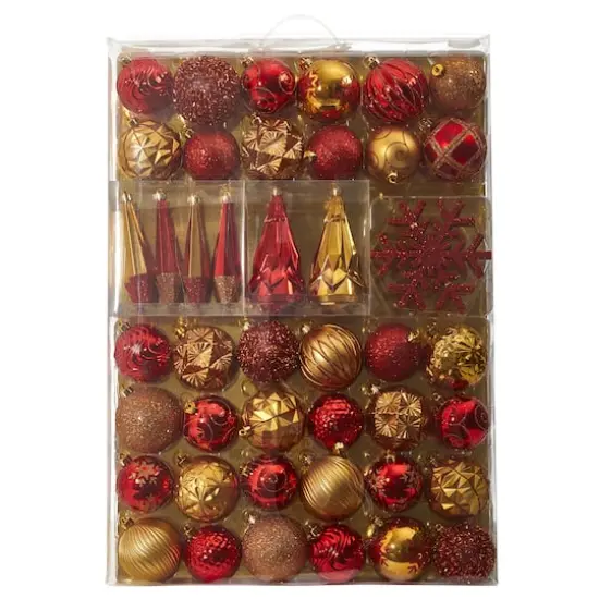52ct. 6" Red & Gold Shatterproof Ornament Set {1}