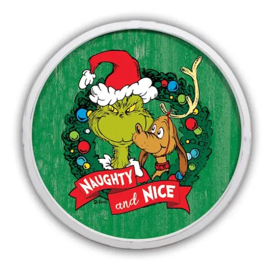 The Grinch Naughty and Nice 20" x 20" Dr. Seuss Round White Framed Print {1}
