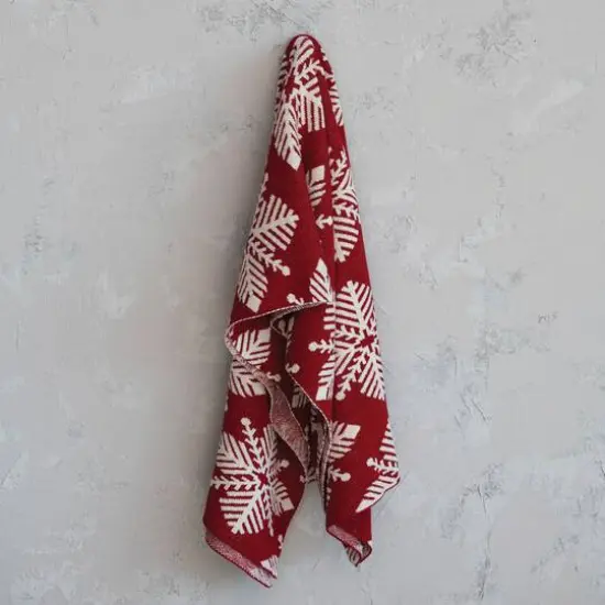 Hello Honey&reg; Red & White Snowflake Two-Sided Cotton Knit Slub Throw {3}