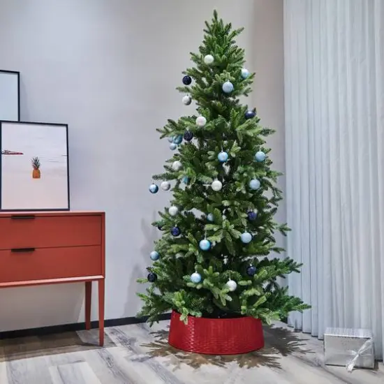 25.5" Red Rattan Pattern Large Christmas Tree Collar {3}