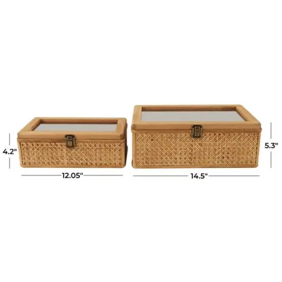 Brown Woven Rattan Box with Glass Top Set {8}