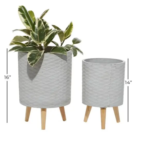 Light Gray Cylinder Polystone Contemporary Planter Set {5}