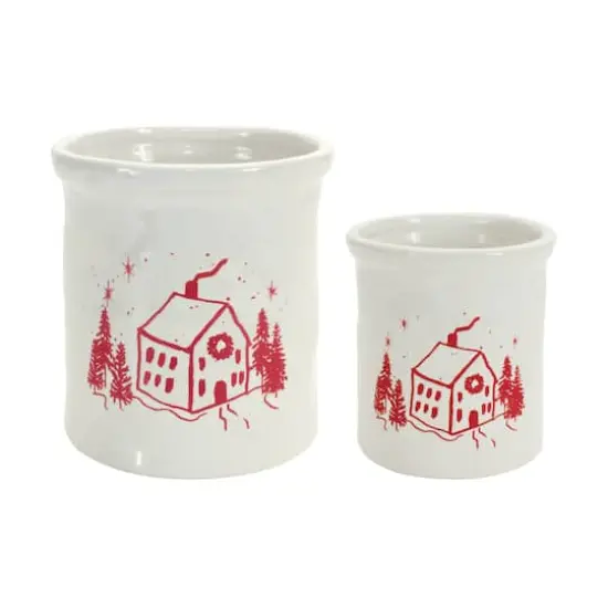Crock Containers With House Image Set, 4ct. {1}