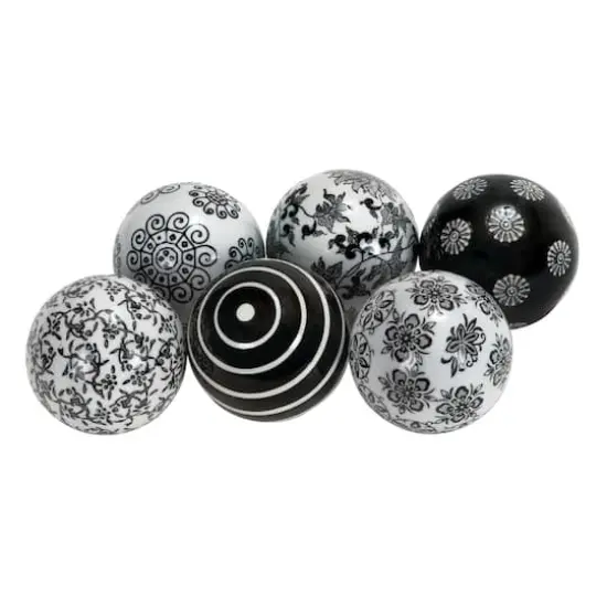 3" Black & White Patterned Ceramic Vase Filler Orb Set {1}