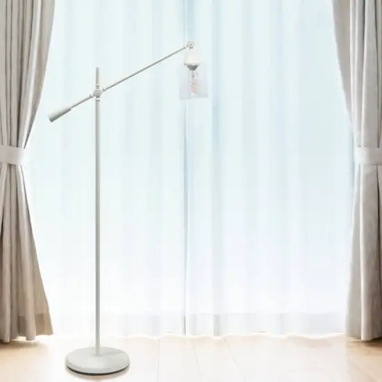 Lalia Home 4.6ft. Swing Arm Floor Lamp with Glass Cylindrical Shade White {5}