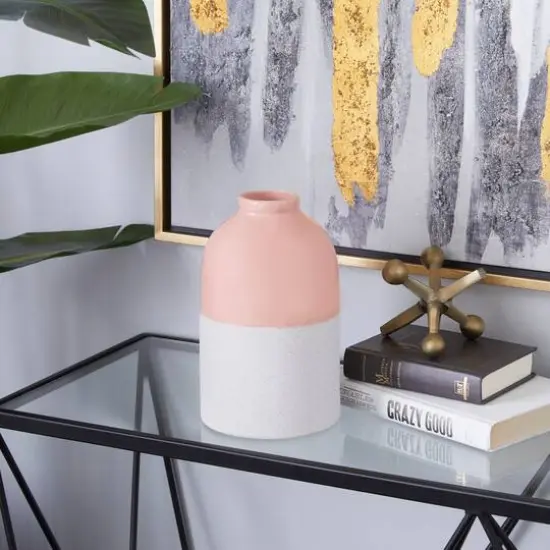 Pink Ceramic Modern Vase, 10" x 6" x 6" {7}