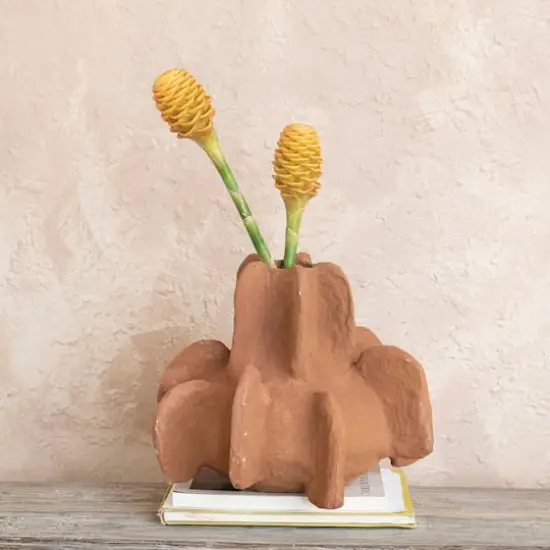 Hello Honey&reg; 14" Caramel Handmade Paper Mache Vase with Curved Design {5}