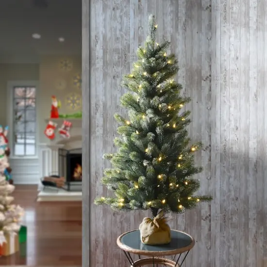 4.5ft. Pre-Lit Trinity Spruce Artificial Christmas Tree With Burlap Base, Clear LED Lights  {3}