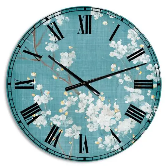 Designart 'Blue Cherry Blossoms I Cabin Wall Clock {1}