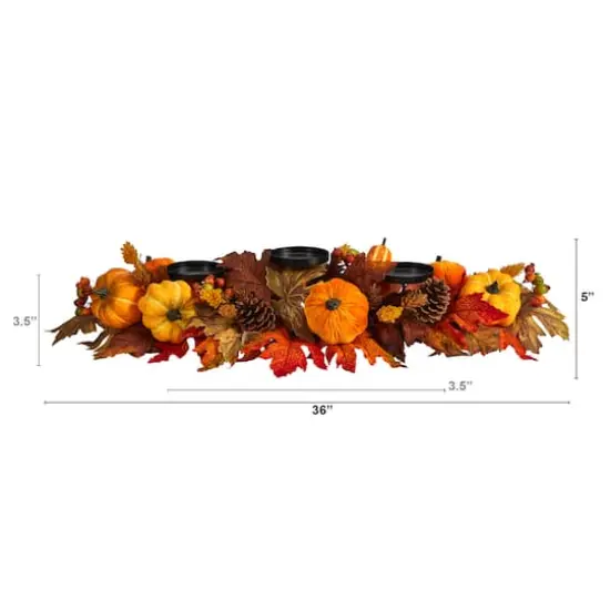 36" Maple Leaves, Pumpkin & Berries Fall Harvest Candelabrum Arrangement {3}