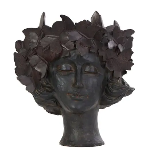 14" Bronze Woman Head & Butterflies Planter {1}