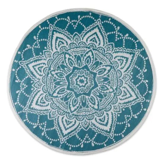 DII&reg; Storm Blue Round Boho Floral Outdoor Rug, 5ft. {1}
