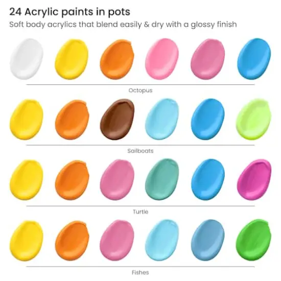 Arteza&reg; Kids Canvas Paint Kit, 4 8x8 Canvas with Brushes & Paints Ocean Scenes {4}