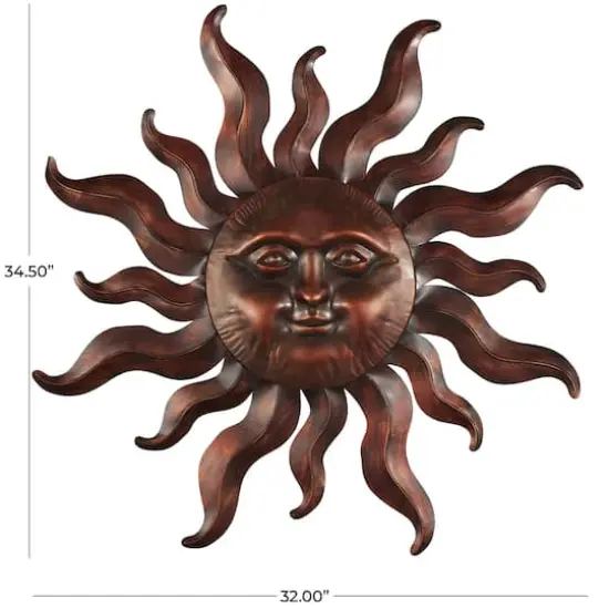 Bronze Metal Sun Wall Decoration with Smiling Face {6}