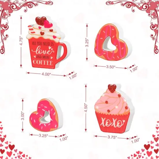 Glitzhome® Valentine's Wooden Cup Cakes & Heart Table Décor Set {4}