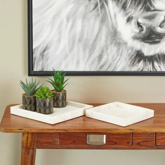 Modern Marble Tray with Raised Border Set White {7}