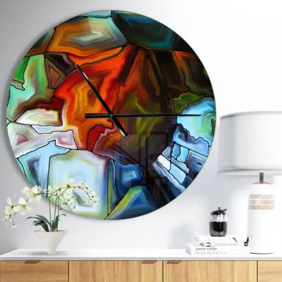 Designart 'Abstract Stained Glass Design Modern Wall Clock {3}