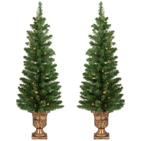 2 Pack 4ft. Pre-Lit Whitmire Pine Artificial Christmas Tree in Gold Urn Planter, Clear Lights {1}