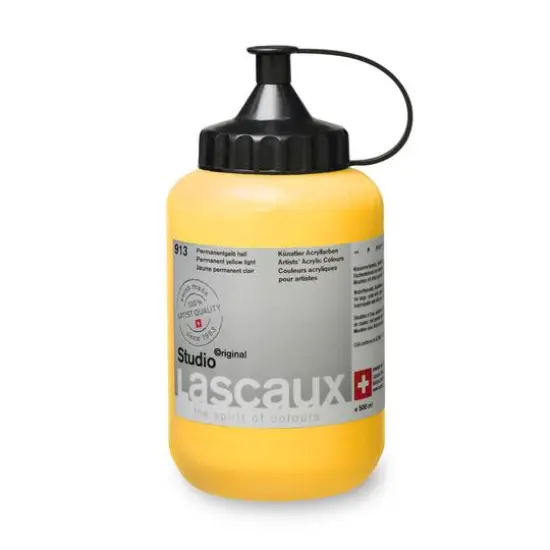 Lascaux Studio Acrylic Paint, 500mL 913 Permanent Yellow Light {4}