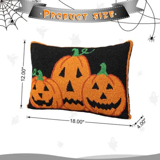 Glitzhome&reg; 18" x 12" Hooked Halloween Pumpkins Pillow {9}