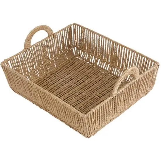 Simplify Large Vertical Weave Shelf Storage Basket with Round Handles {9}