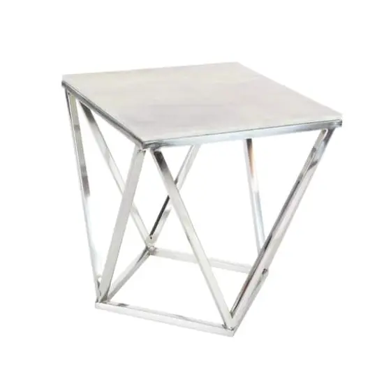 Silver Marble & Stainless Steel Modern Accent Table {1}