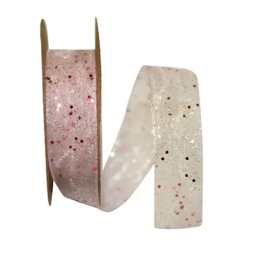 JAM Paper 5/8'' x 25yd. Sheer Glitter Ribbon Pink {1}