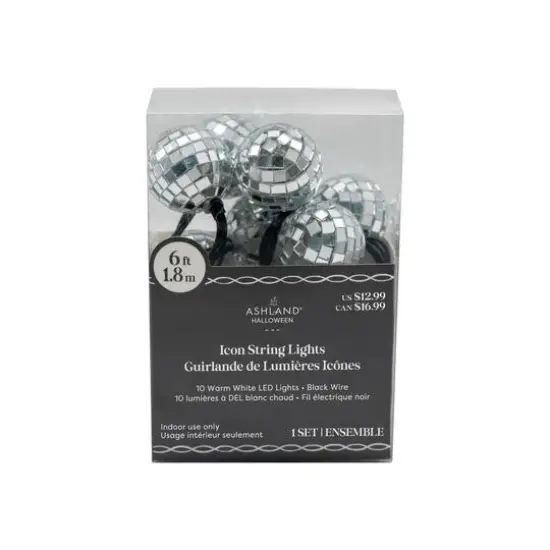 10ct. Warm White LED Silver Disco Ball Icon String Lights by Ashland&reg; {4}