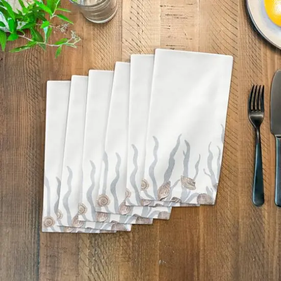 Shell & Coral Border Cotton Twill Napkin Blush/Blue/White {4}