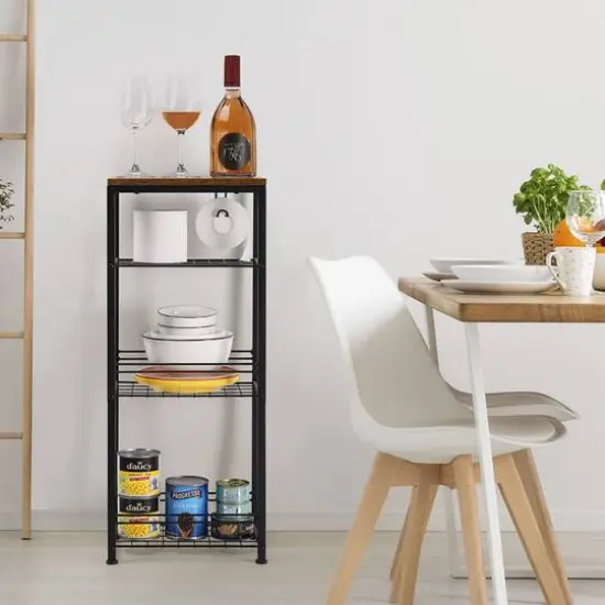 NEX&trade; 29" Black Freestanding 4-Tier Storage Shelf with Toilet Paper Holder {6}