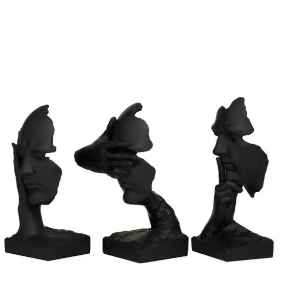 Black Polystone Face Sculpture Set {8}