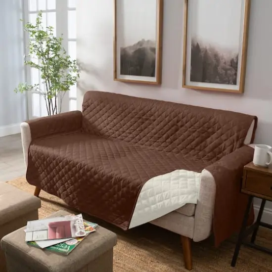 Home Details Reversible Quilted Furniture Loveseat Protector Chocolate/Taupe {1}
