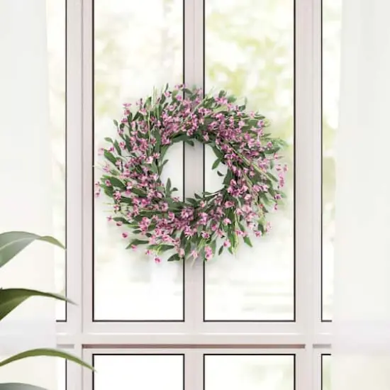 24" Artificial Pea Blossom Floral Pink Spring Wreath {3}