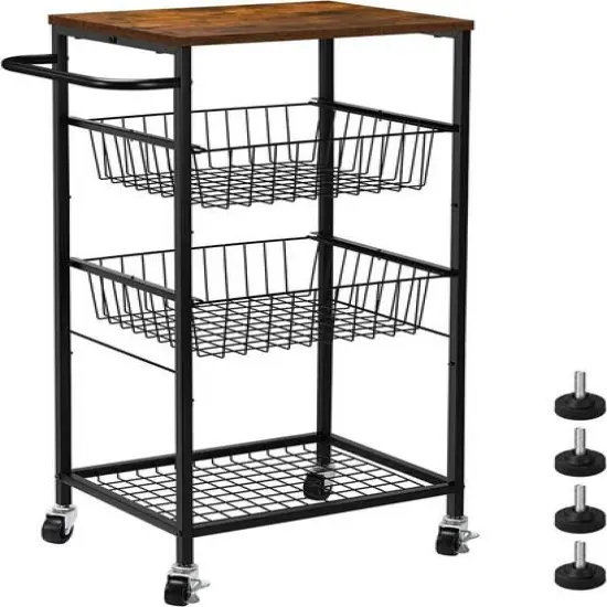 Black 4-Tier Rolling Cart with Storage Basket Shelf {1}