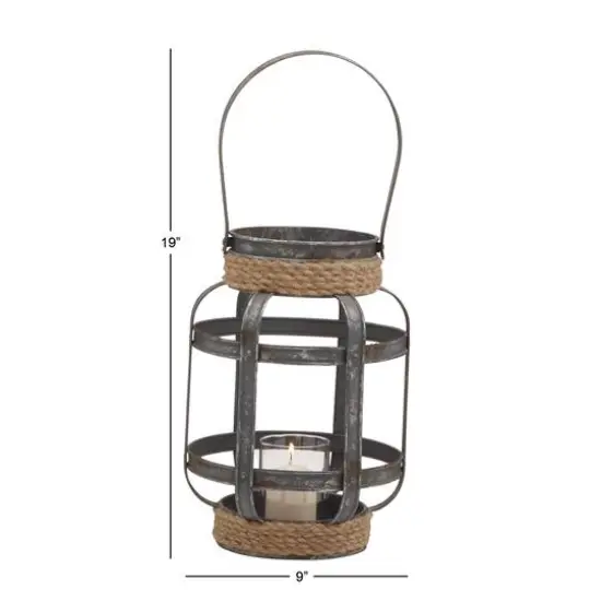 12" Gray Iron Industrial Candle Holder Lantern {7}