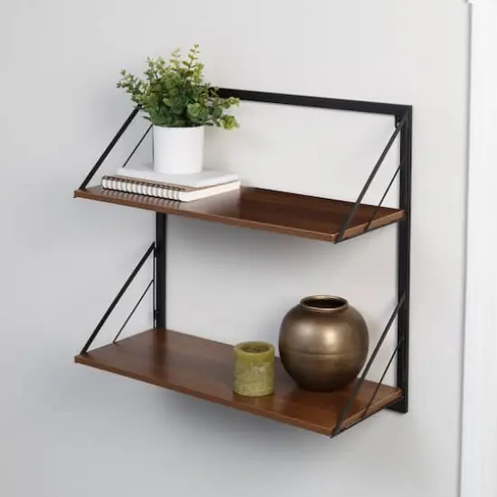 Honey Can Do Walnut 2-Tier Floating Wall Shelf {5}