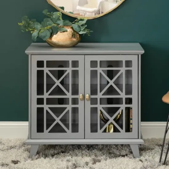 Walker Edison 32" Gray Fretwork Accent Storage Cabinet {6}