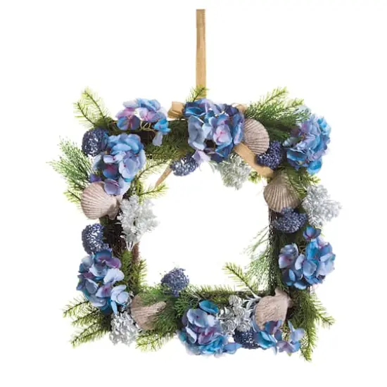 22" Blue Hydrangea & Shell Wreath {1}