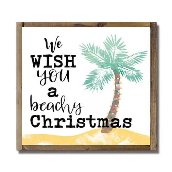 9.5" We Wish You a Beachy Christmas Brown Framed Wall Plaque {1}