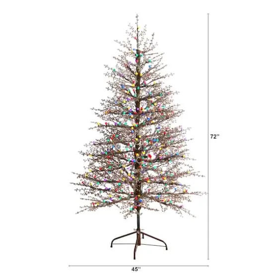 6ft. Pre-Lit Frosted Berry Twig Artificial Christmas Tree, Multicolor Gum Ball LED Lights {3}