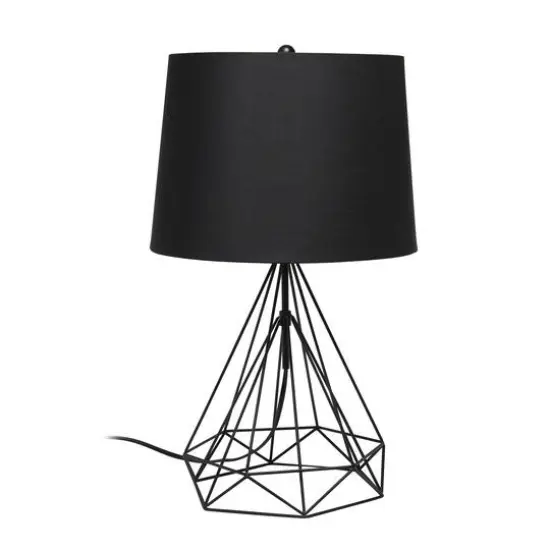 Lalia Home 23.5" Geometric Wired Table Lamp with Fabric Shade Black Matte {1}