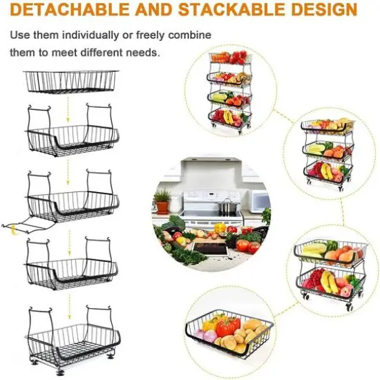 Black 5-Tier Fruit Basket Rolling Cart {4}