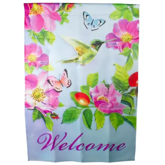 40" Pink & Blue Welcome Hummingbird Floral House Flag {3}