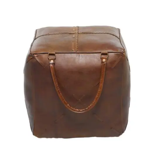 19" Brown Leather Rustic Stool {4}