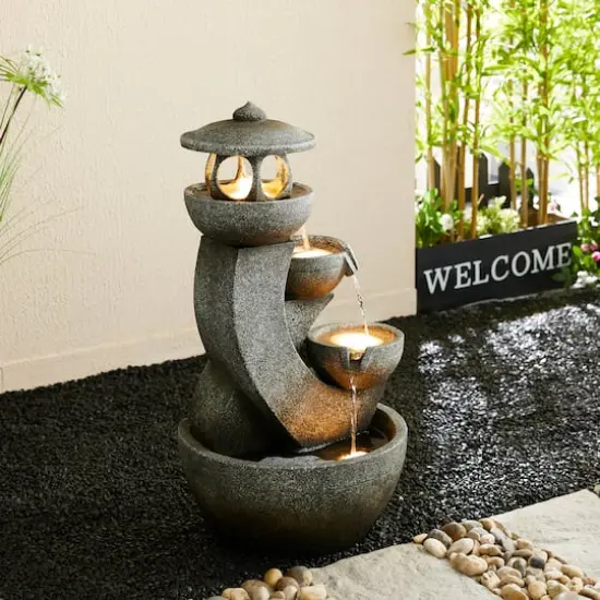Glitzhome&reg; 32" 4-Tier LED Pagoda Outdoor Fountain {3}