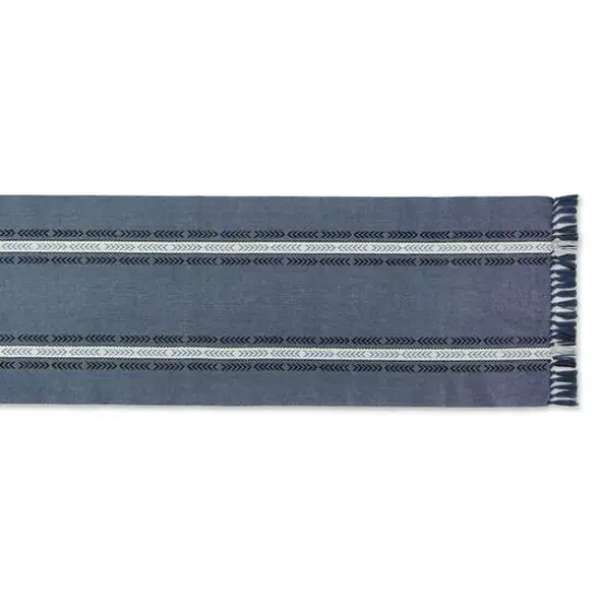 DII® 108" Dobby Striped Fringe Ribbed Table Runner Dobby French Blue {4}