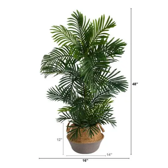 4ft. Areca Artificial Palm Tree in Boho Chic Handmade Cotton & Jute Gray Woven Planter UV Resistant (Indoor/Outdoor) {3}