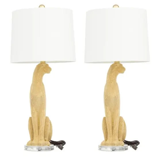 29" Polystone Glam Leopard Table Lamps, 2ct. Gold {1}