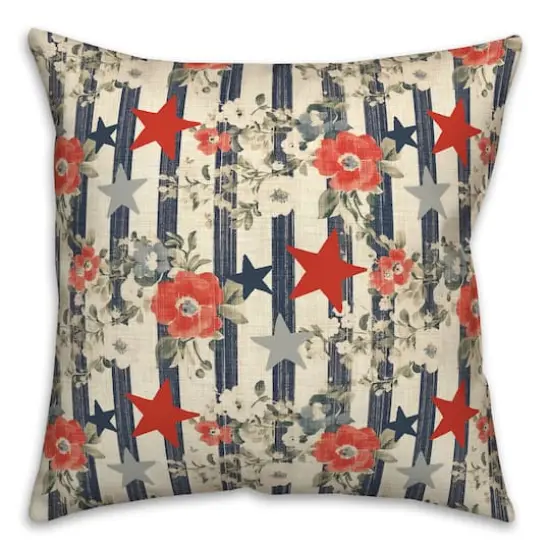 Vintage Floral Patriotic Stripes Accent Pillow {1}